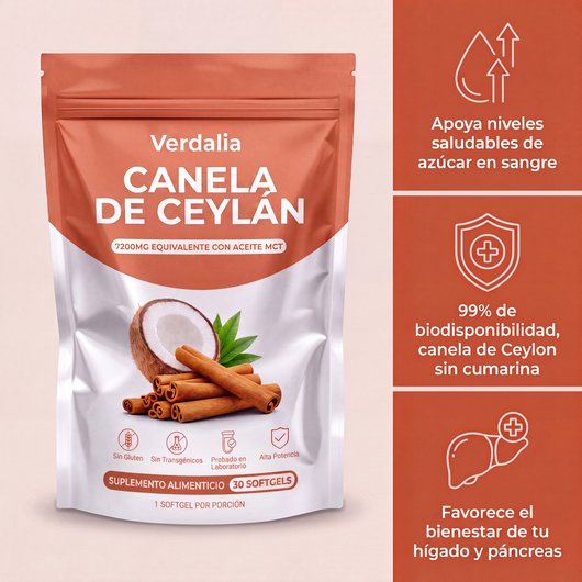 Canela de Ceylán 7200mg con aceite MCT